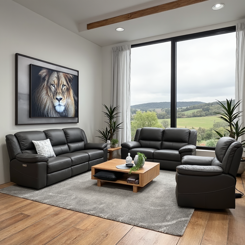 Michigan 100% leather 3+2+1 Recliner Package Black