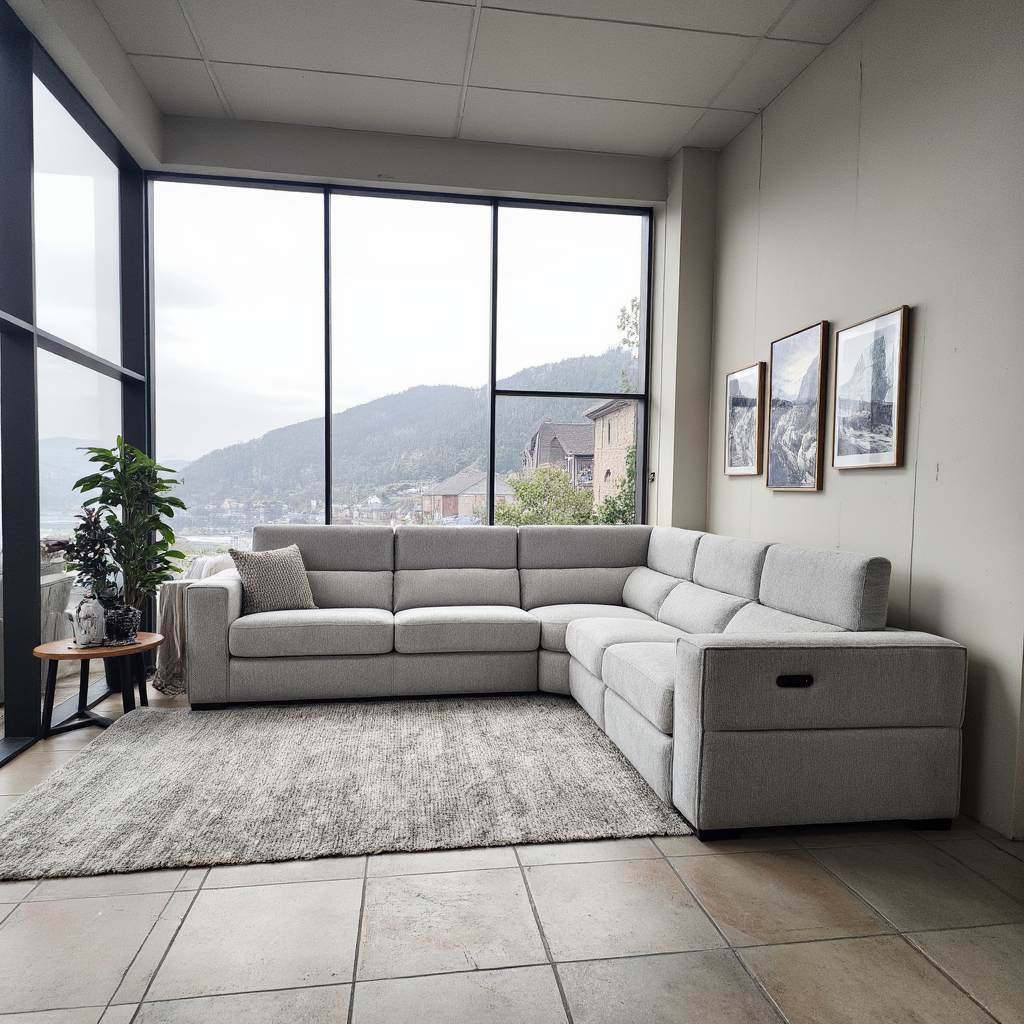 Fairmont Left Corner Sofa Bed With Electric Recliner In Light Grey