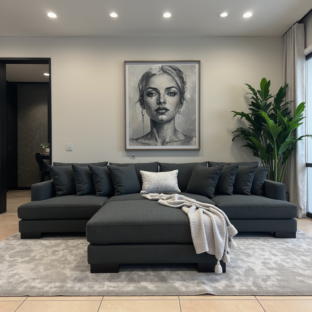 Lay-about sofa with ottoman dark grey