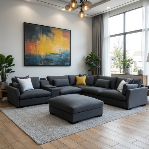 Emerson 6 Piece Corner Lounge In Charcoal Grey