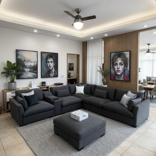 Emerson 6 Piece Corner Lounge In Charcoal Grey