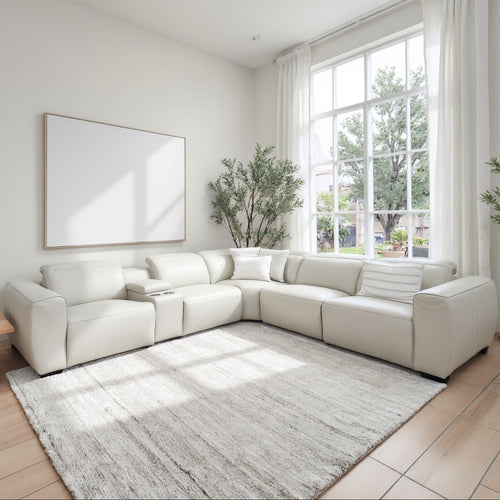 Haines Modular Lounge With 3 Dual Motor Electric Recliners In Light Grey Leather