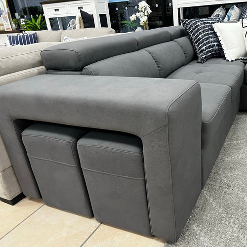 Hermes right chaise with sofabed in grey