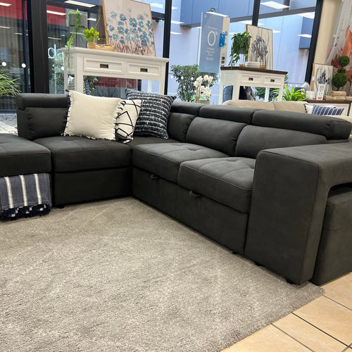 Hermes Left Chaise with sofa bed in Charcoal