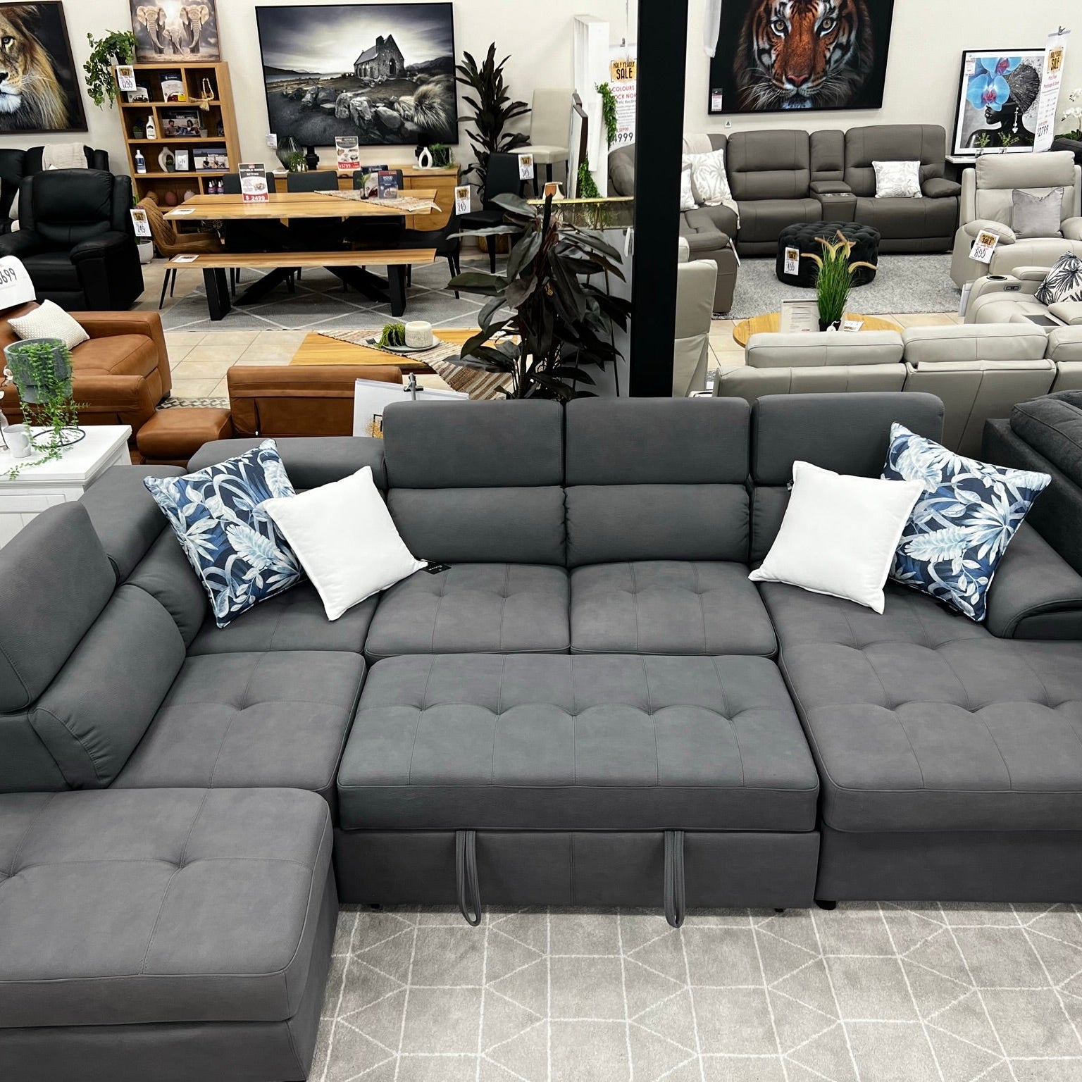 Bronte Right Chaise with sofabed in grey