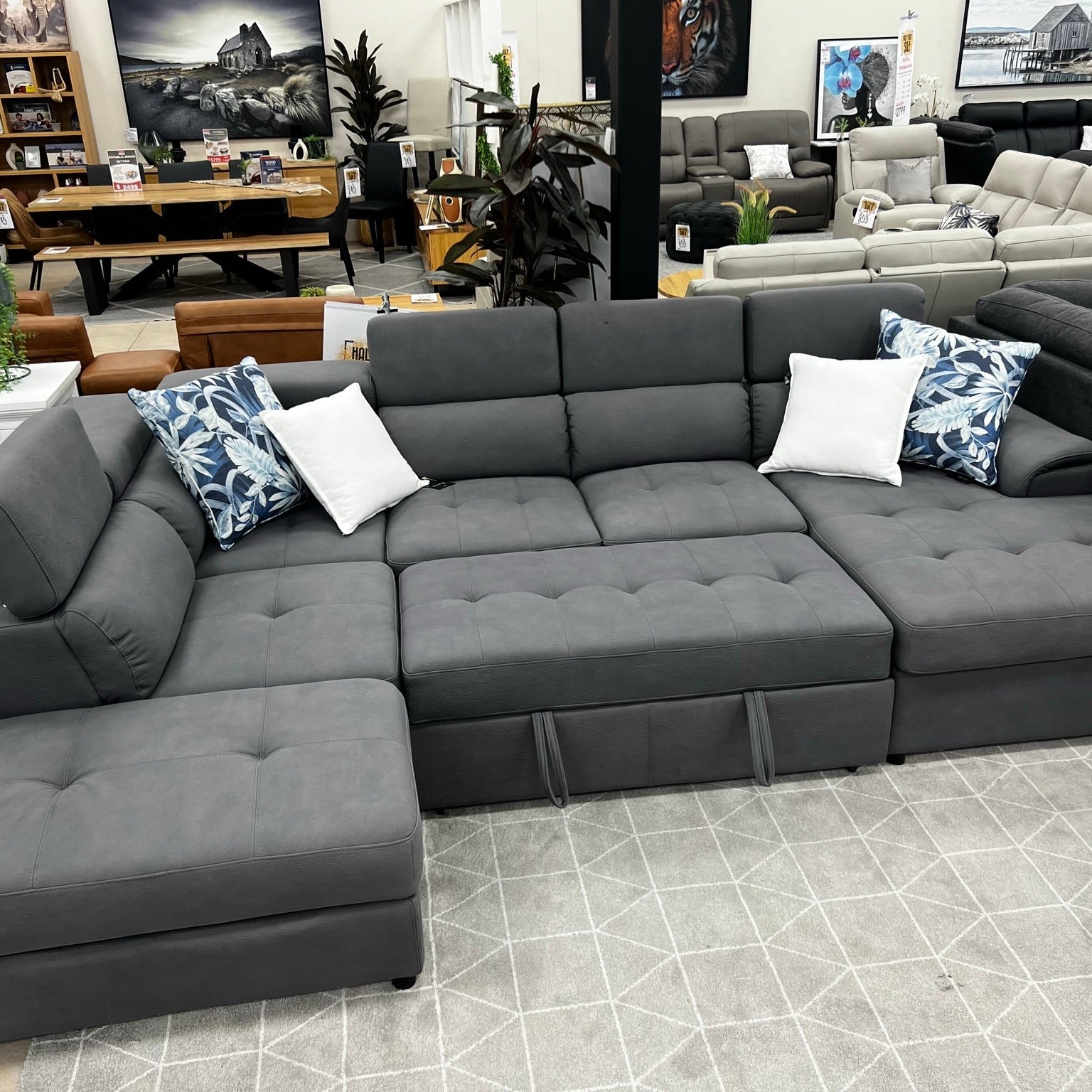 Bronte left chaise with sofabed in grey