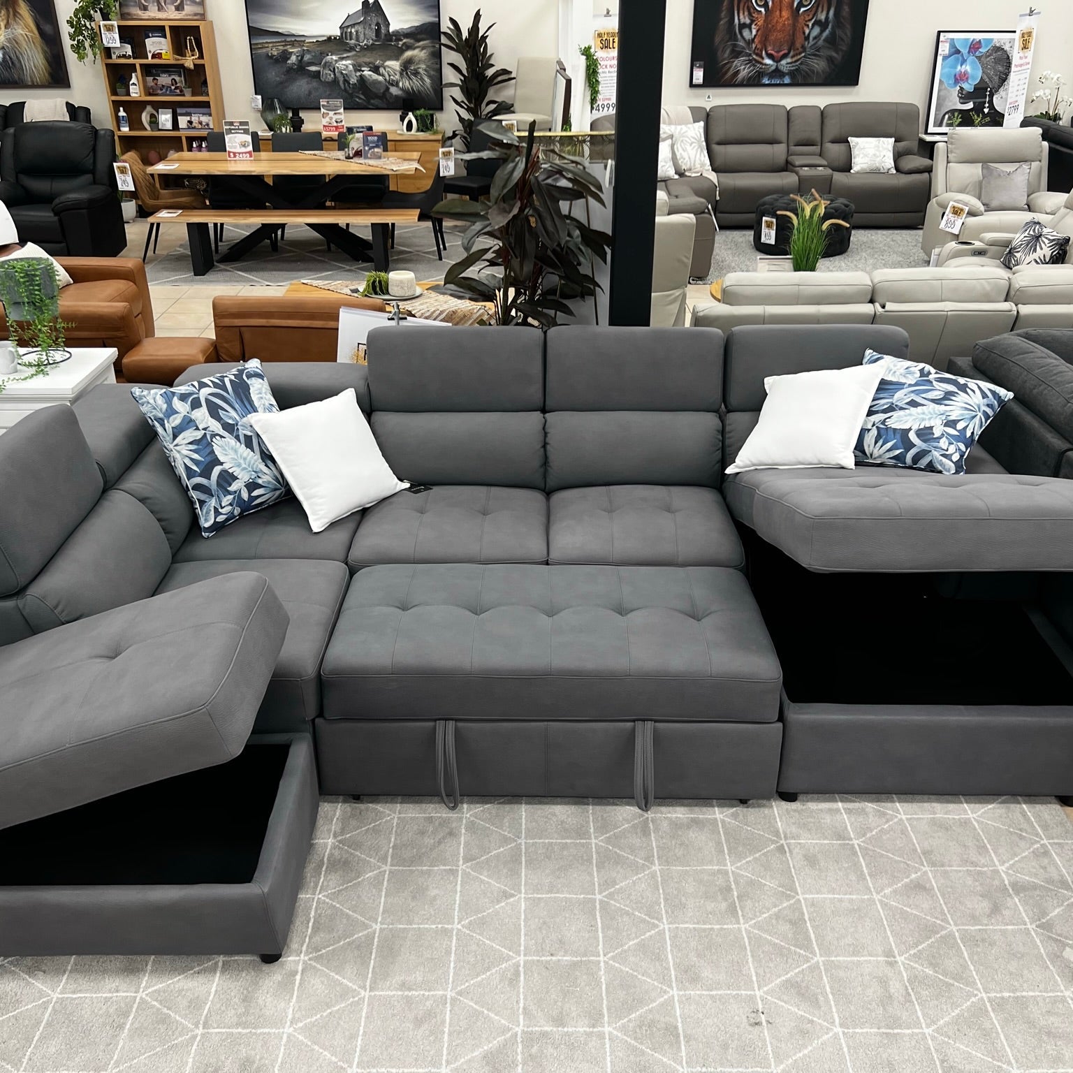 Bronte left chaise with sofabed in grey