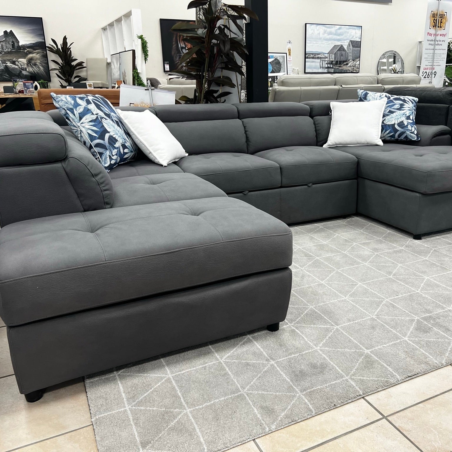 Bronte left chaise with sofabed in grey