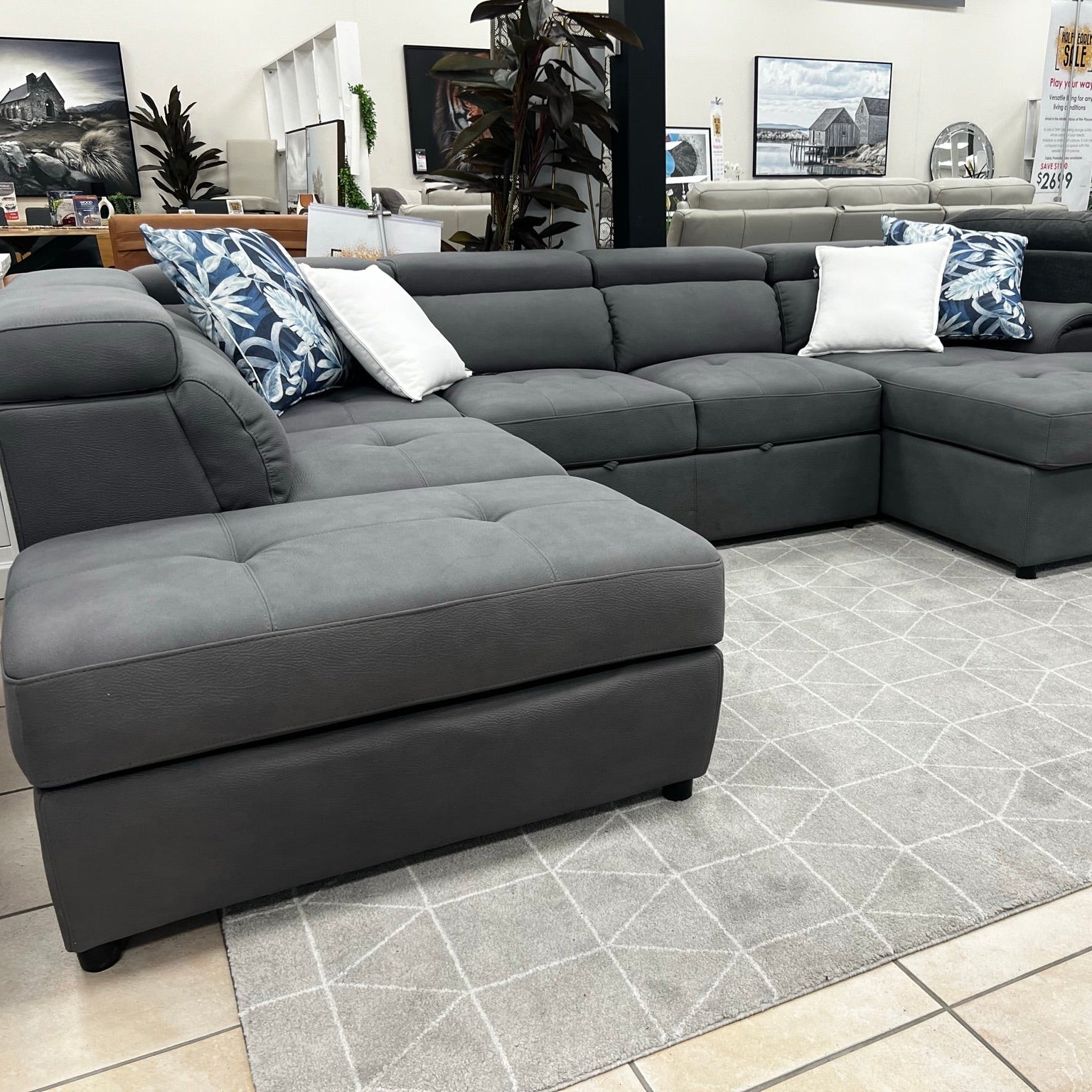 Bronte Right Chaise with sofabed in grey