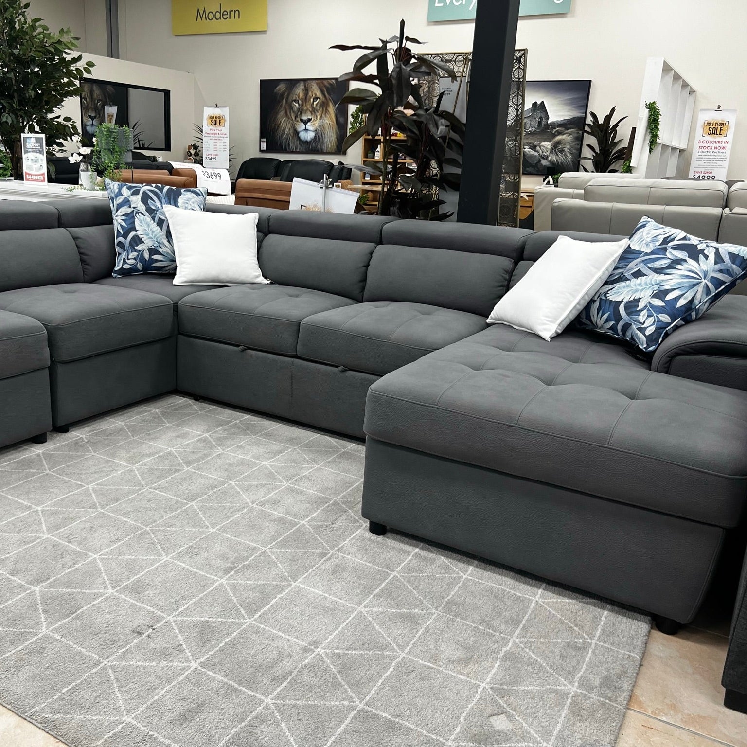 Bronte Right Chaise with sofabed in grey