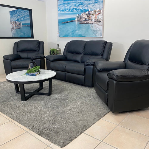 Michigan 100% Leather 2+1+1 Seater Package In Black