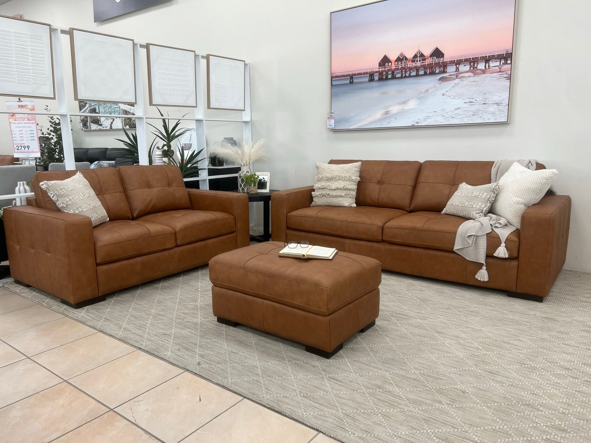 Abbie 3+2 Sofa Package in Tan Leather