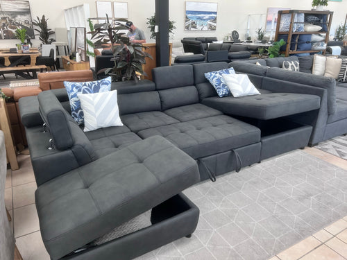 Bronte Right Chaise with sofabed in charcoal