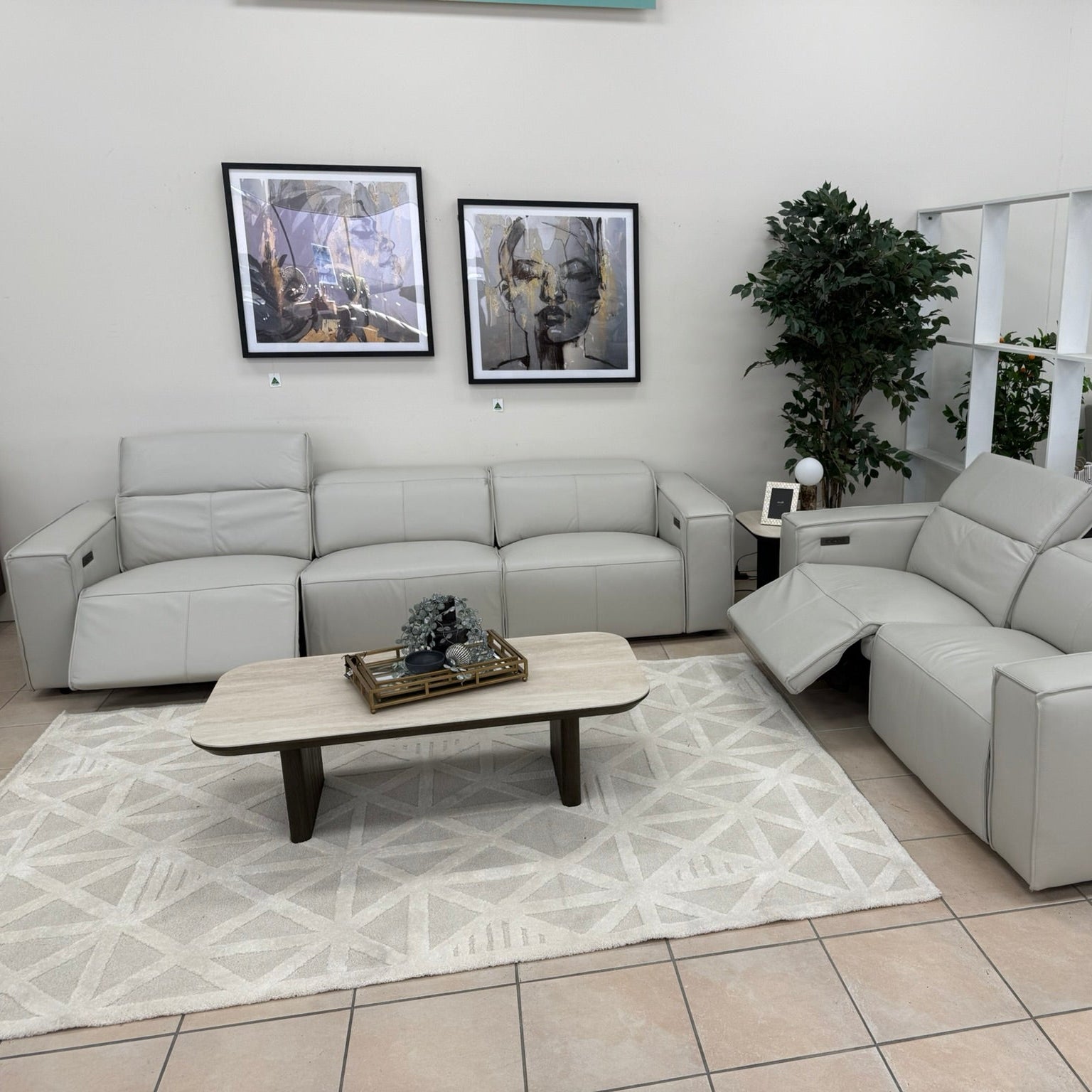 Xander 4+2 Seater Package In Light Grey 100% Premium Leather With Electric Motion