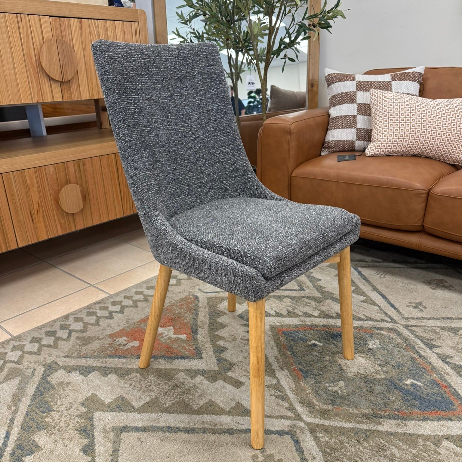 Milano Dining Chair In Dark Grey With Oak Leg