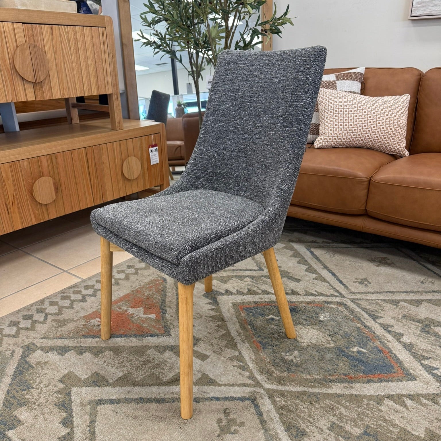 Milano Dining Chair In Dark Grey With Oak Leg