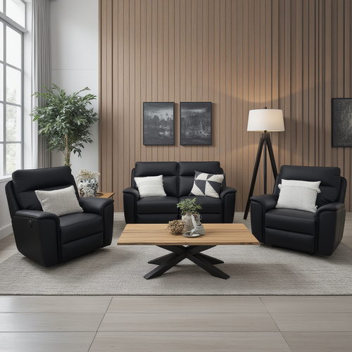 Liza 2+1+1 In Black Leather