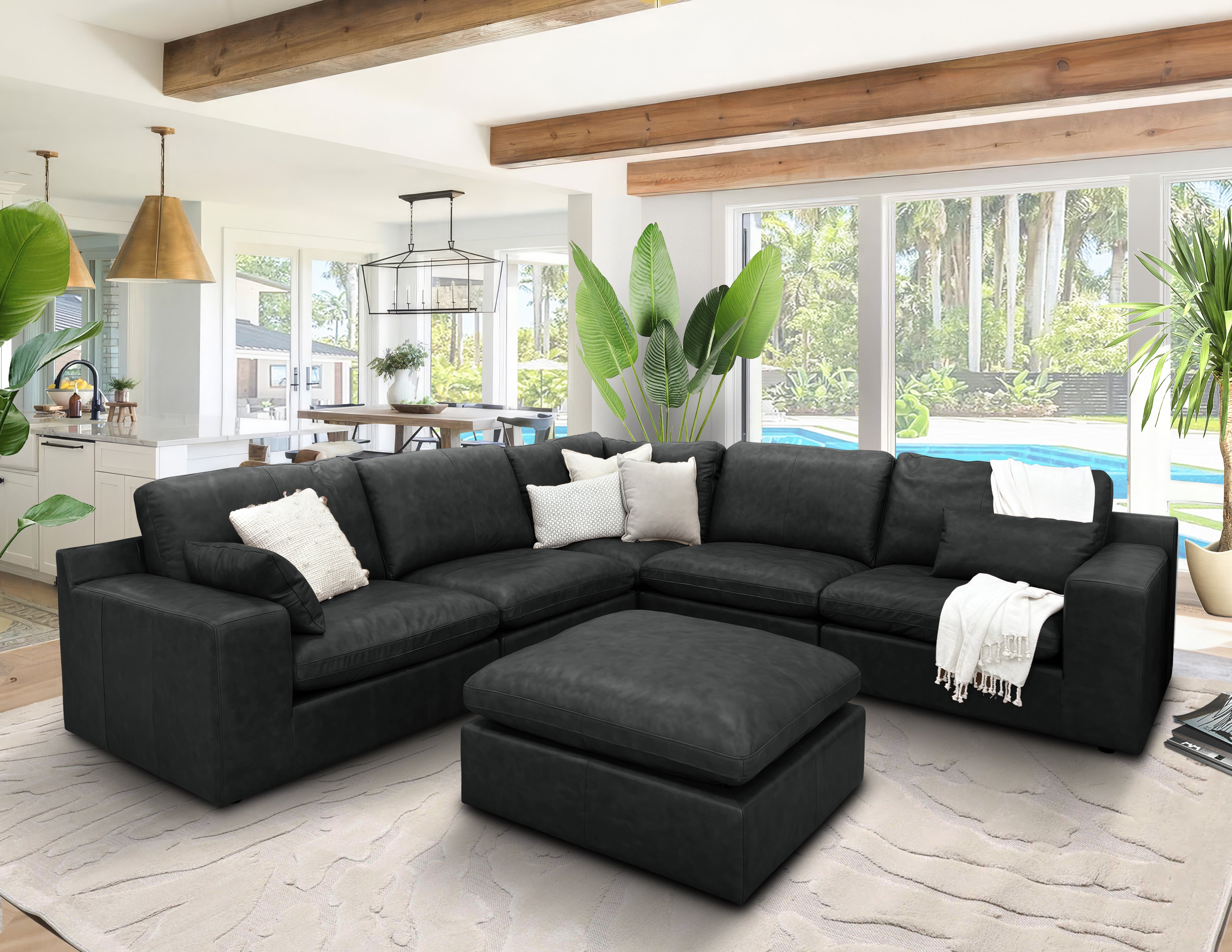 Opulence Premium Charcoal Leather Corner Suite
