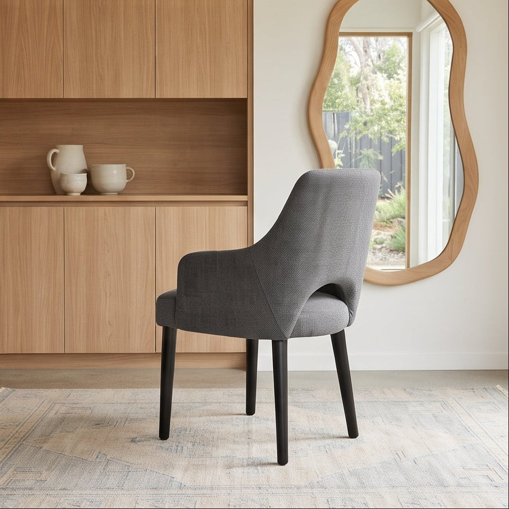 Clinton Dining Chair In Dark Grey With Black Leg