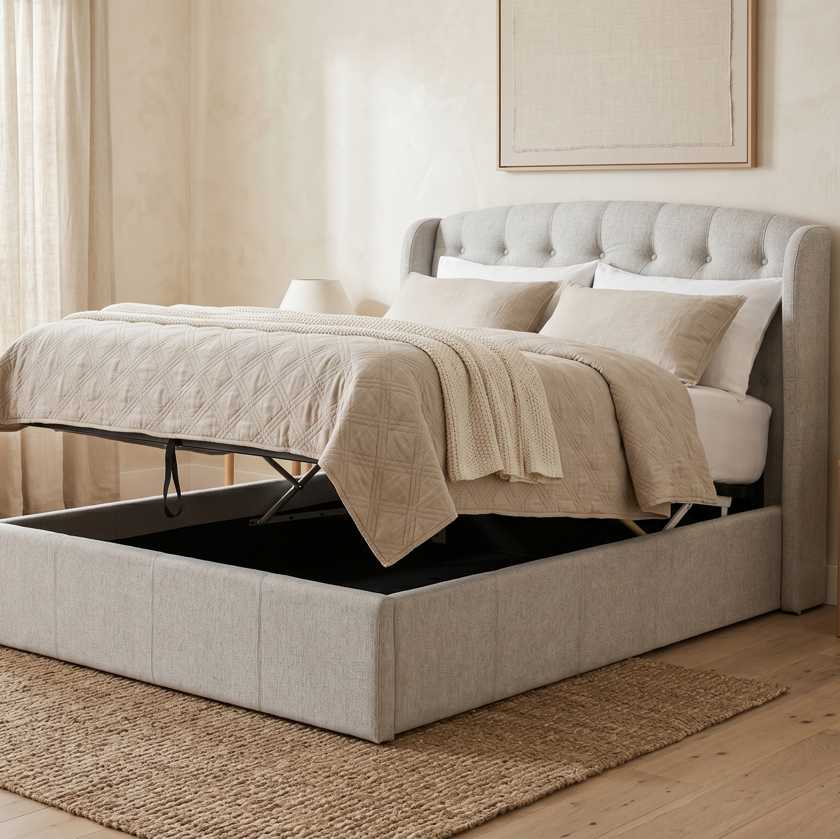 Dallas Double Bed With Gas Lift Storage In Grey