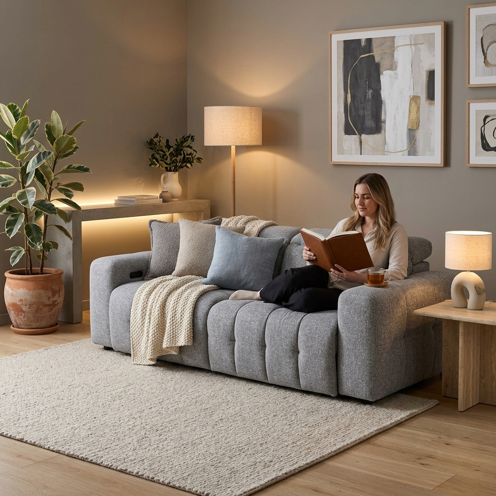 Calabria 2 Seater Dual Electric Recliners In Mid Grey