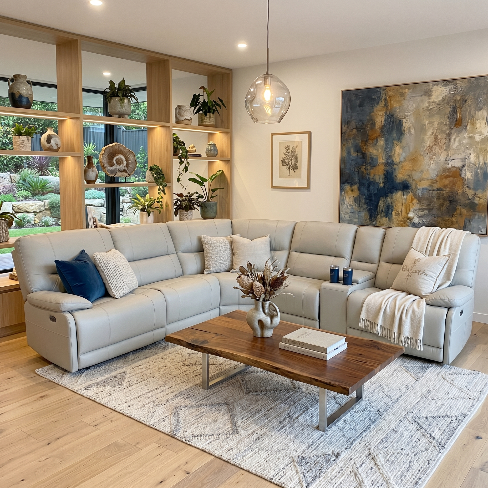 Caruso 100% Leather Modular With 3 x Electric Recliners In Beige Stone