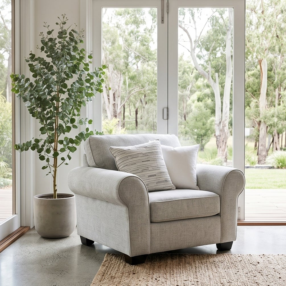 Remmy Oversized Arm Chair In Natural Grey