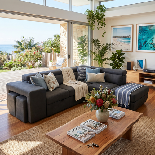 Hermes Right Chaise with sofa bed in charcoal