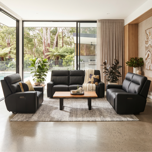 Rockville 3+2+1 Dual Motion Recliner Package in Black Leather