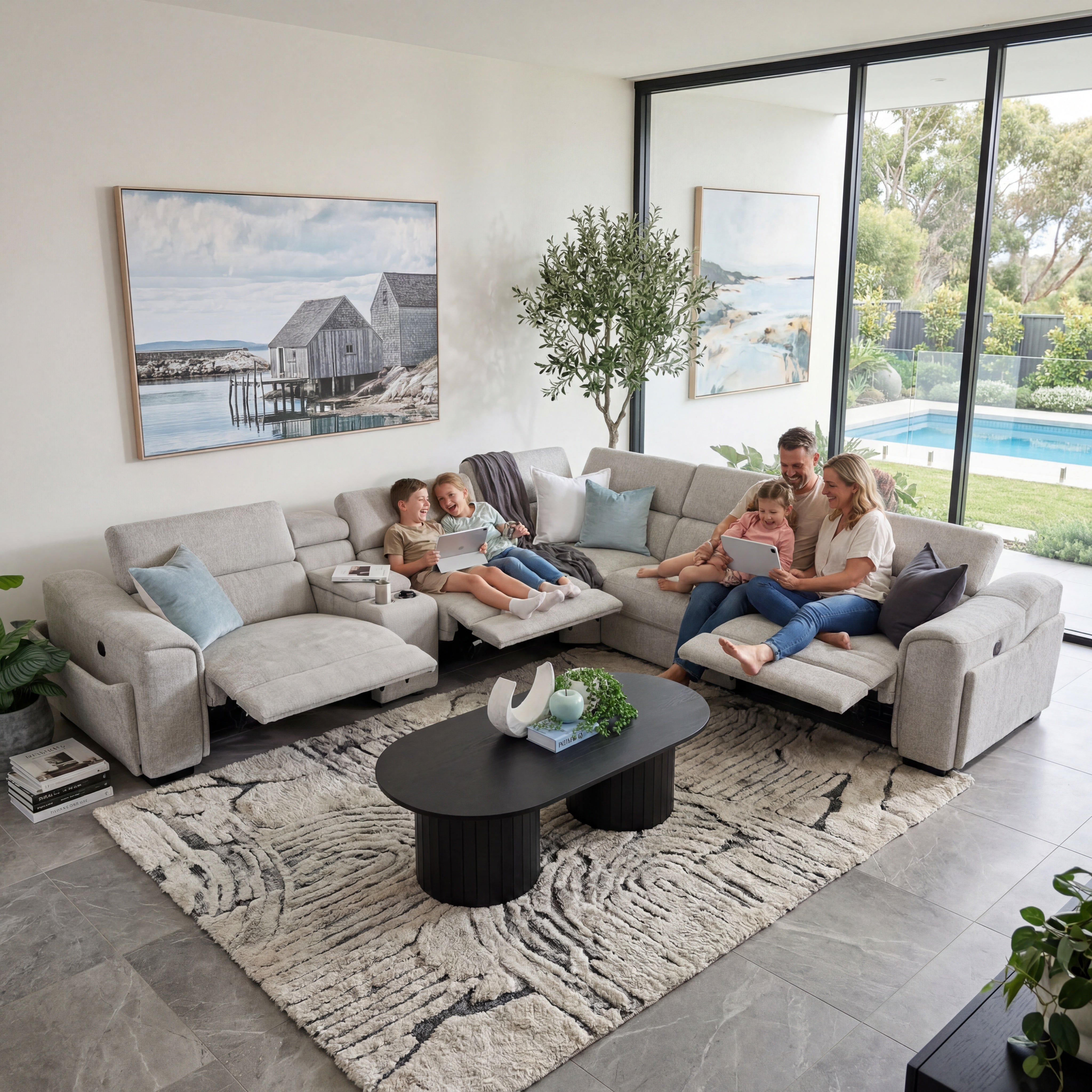 Bentley Triple Electric Corner Lounge In Light Grey