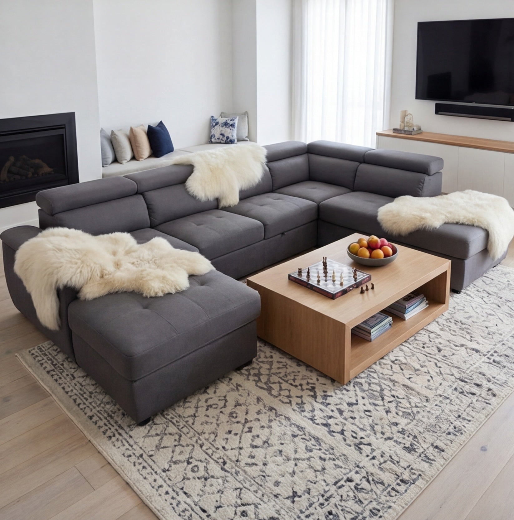 Bronte left chaise with sofabed in grey