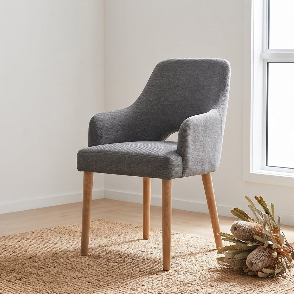 Clinton Dining Chair In Dark Grey With Oak Leg