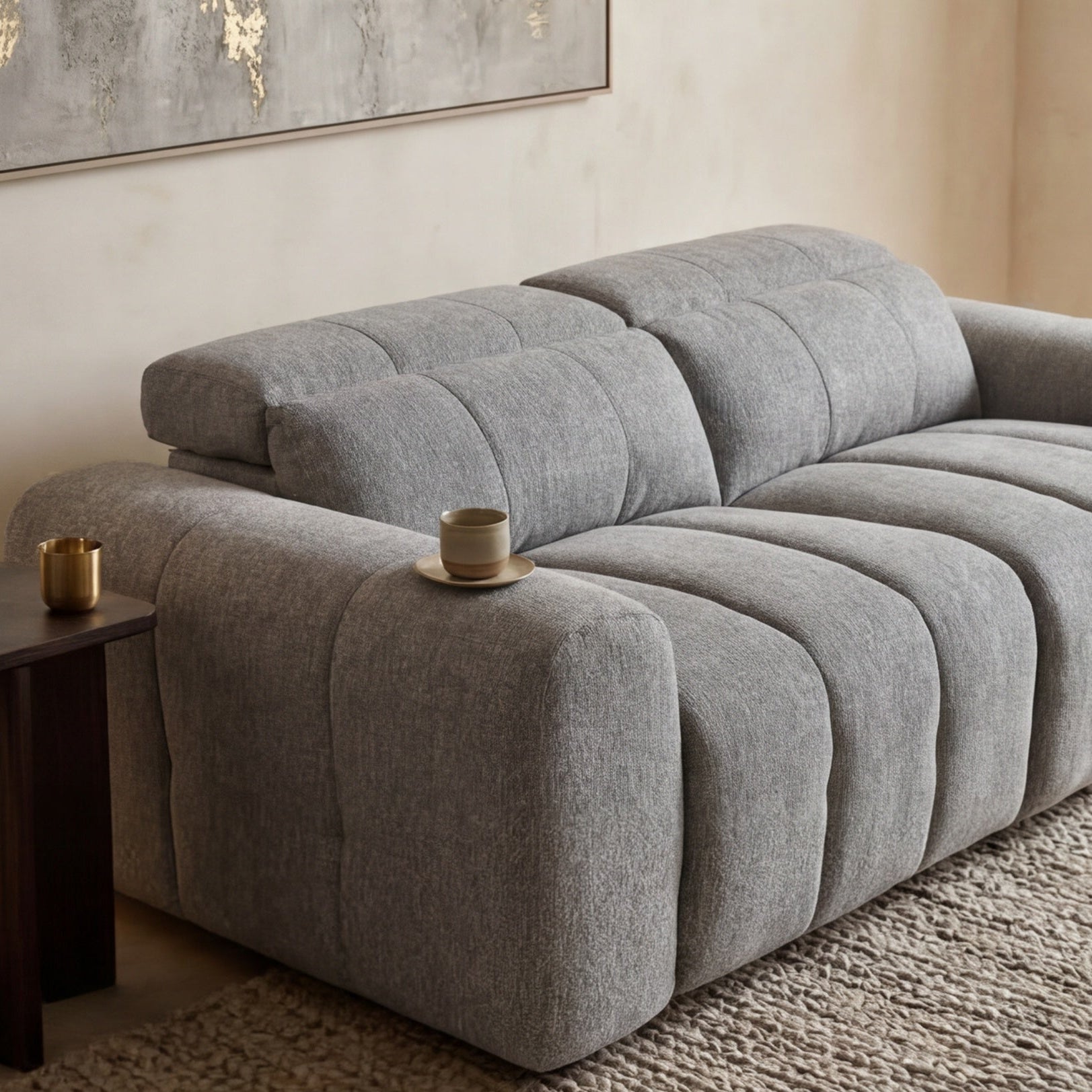 Calabria 2 Seater Dual Electric Recliners In Mid Grey