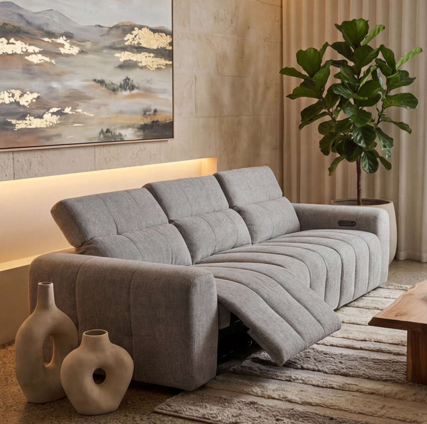 Calabria 4 Seater Dual Electric Recliners In Mid Grey