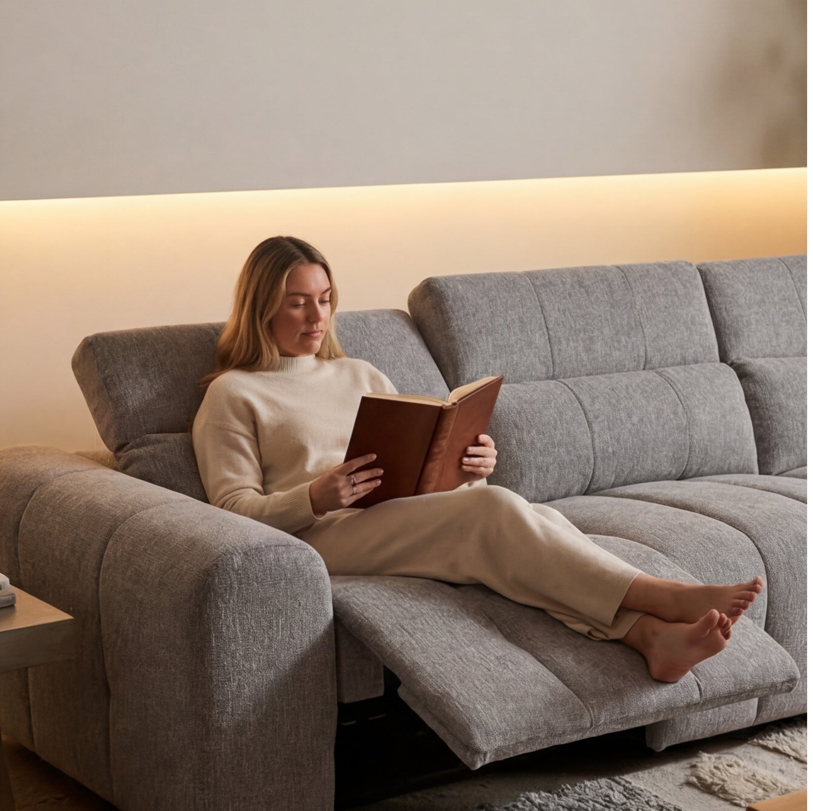Calabria 4 Seater Dual Electric Recliners In Mid Grey