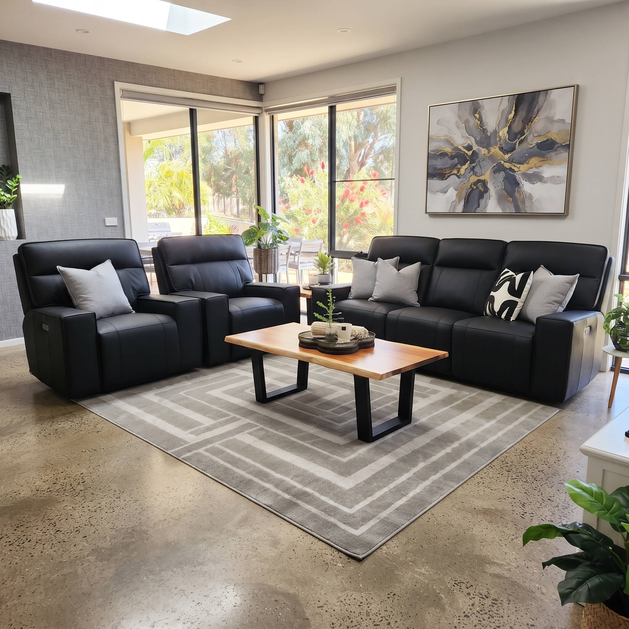 Rockville 3+1+1 Dual Motion Recliner Package in Black Leather
