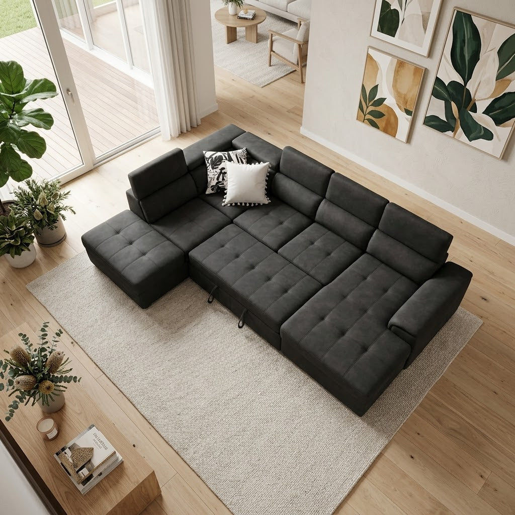Bronte Right Chaise with sofabed in charcoal