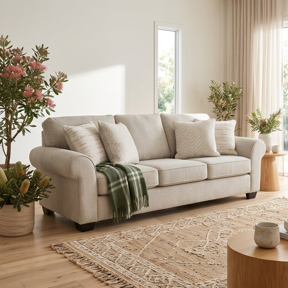 Remmy 3 Seater Sofa In Natural Grey