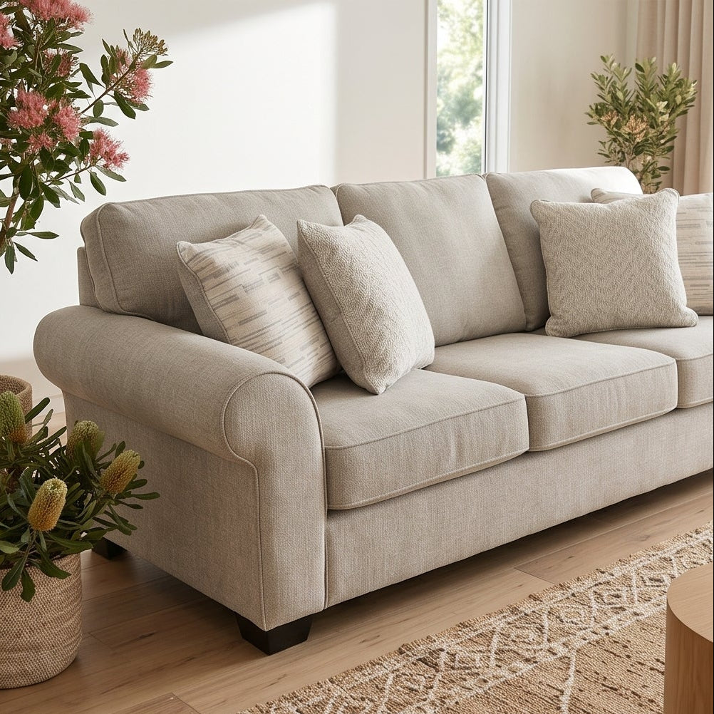 Remmy 3 Seater Sofa In Natural Grey