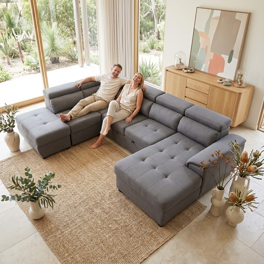 Bronte Right Chaise with sofabed in grey