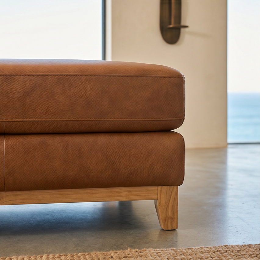 Bliss Ottoman In Tan Leather