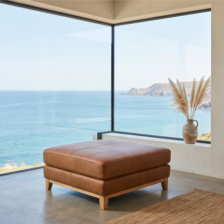 Bliss Ottoman In Tan Leather