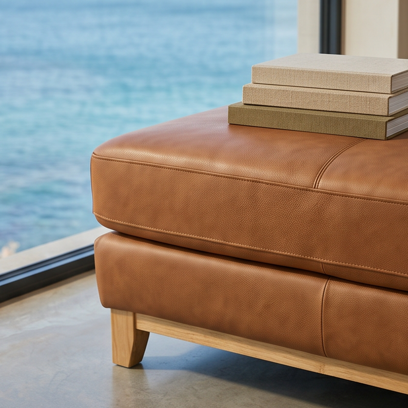 Bliss Ottoman In Tan Leather