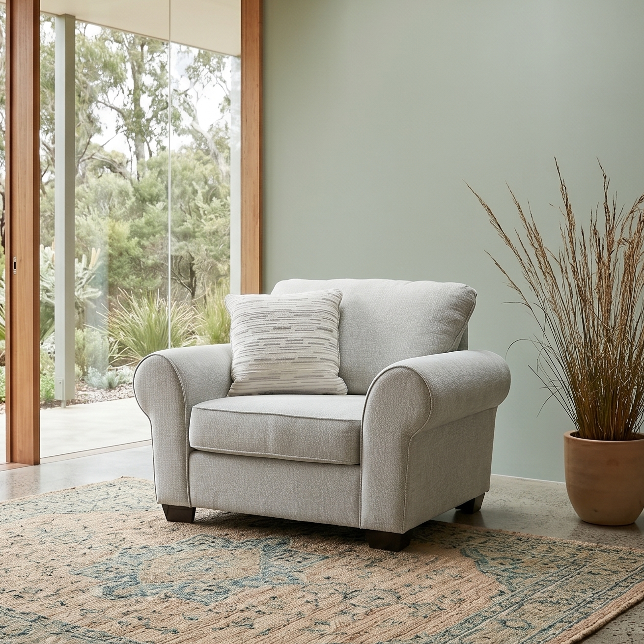 Remmy Oversized Arm Chair In Natural Grey