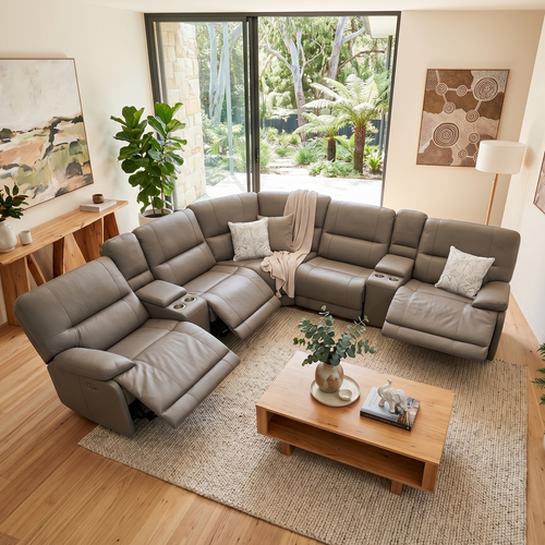 Caruso 100% Leather Modular With 3 x Electric Recliners In Mocha