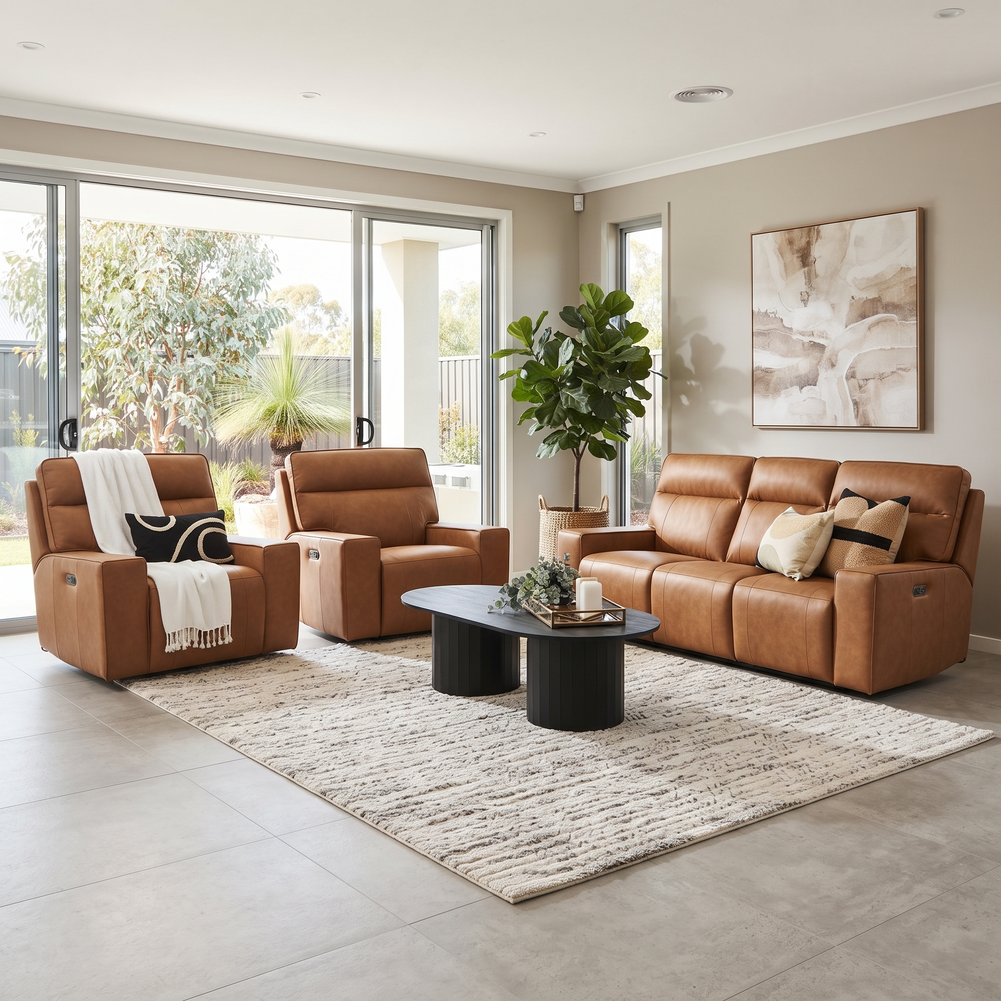 Rockville 3+1+1 Dual Motion Recliner Package in Vintage Tan Leather