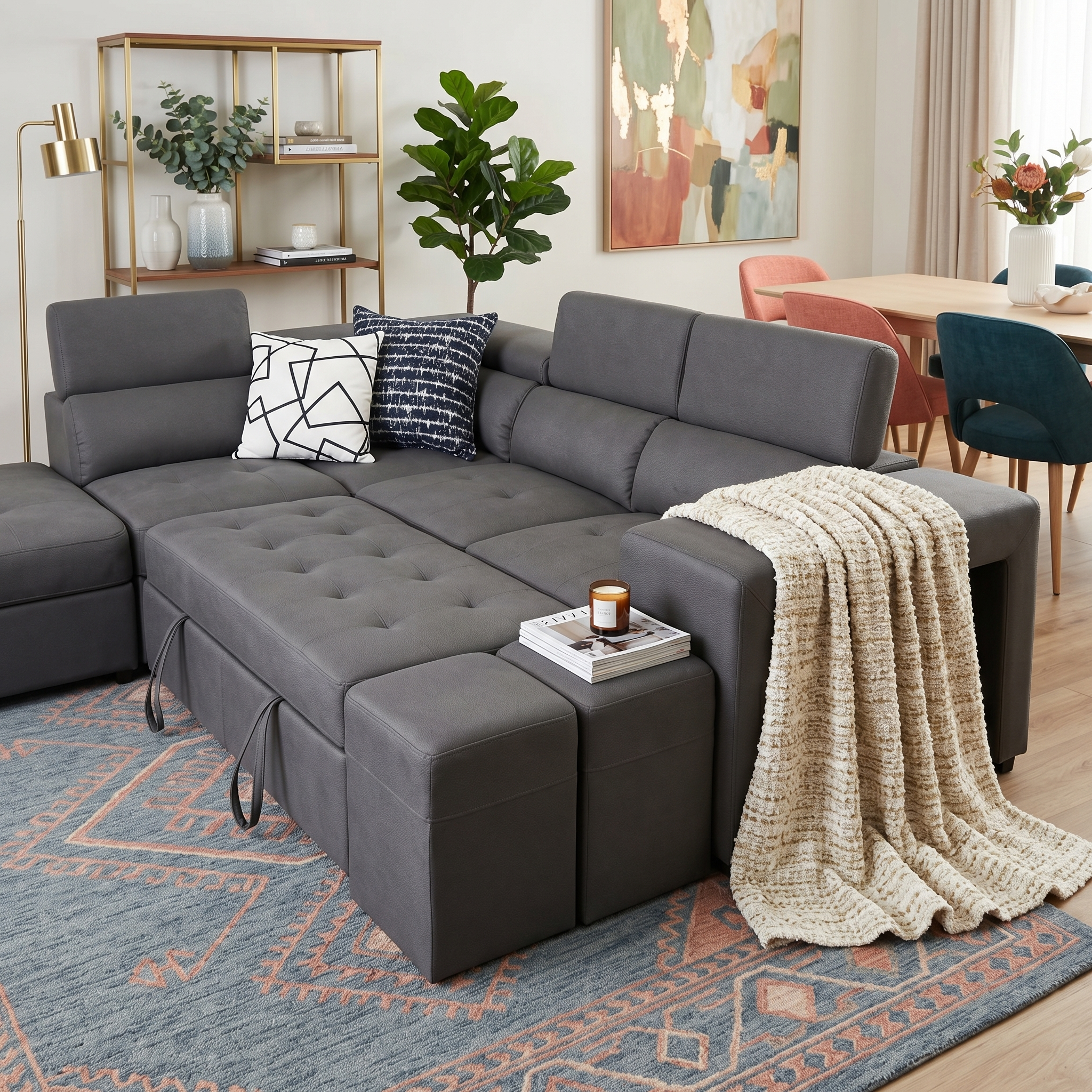 Hermes left chaise with sofabed in grey