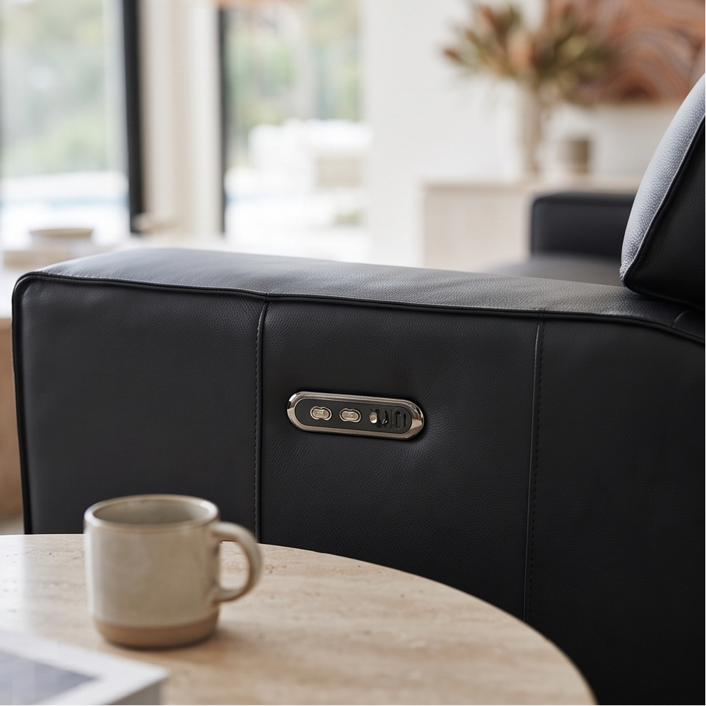 Rockville 3 seater with dual electric recliners in black leather