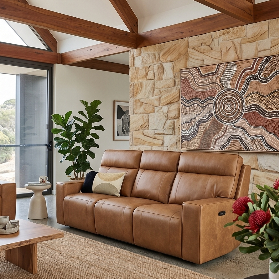 Rockville 3 seater with dual electric recliners in vintage tan leather