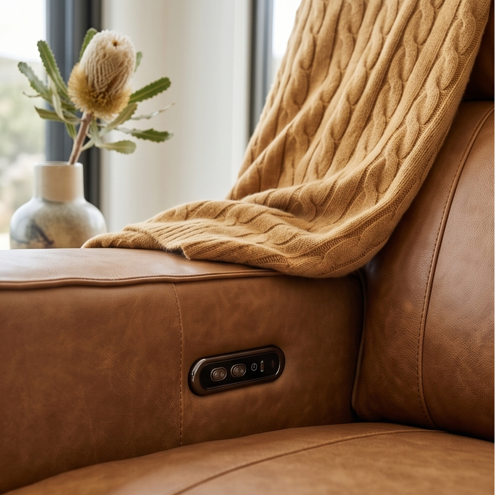Rockville 3 seater with dual electric recliners in vintage tan leather